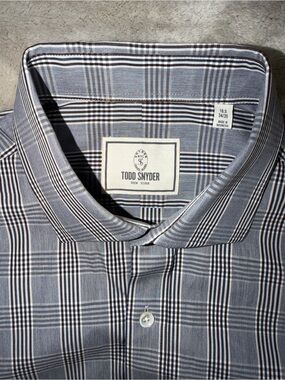 Todd Snyder Men’s Plaid Button Up Dress Shirt 16.5 Gray and Blue